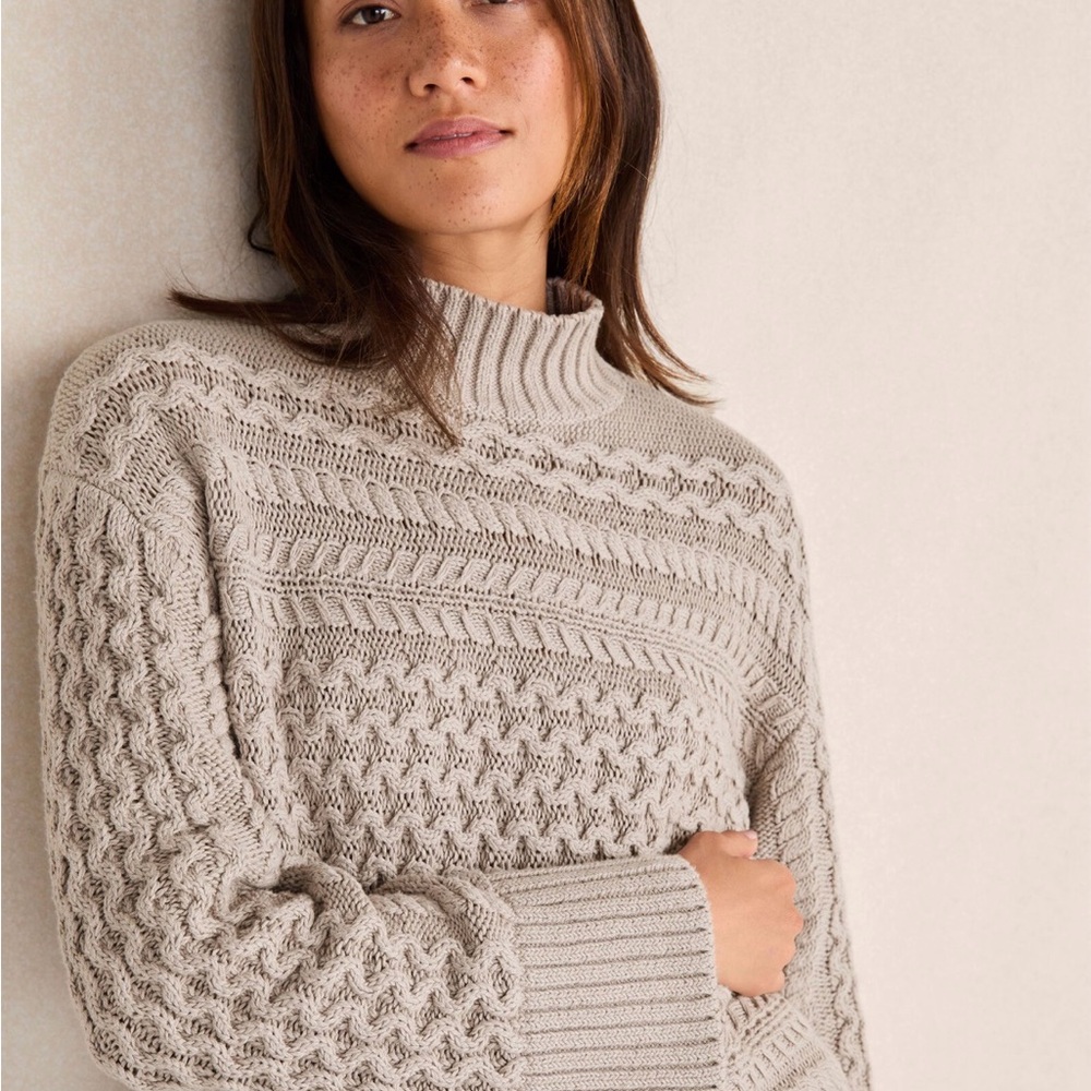 Haven Well Within Organic Cotton Horizontal Cable Funnel Neck Sweater